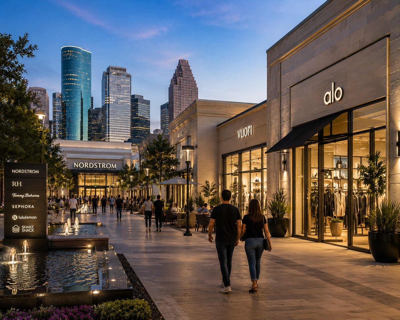 Retail shopping center with polished natural stone floors in Houston TX