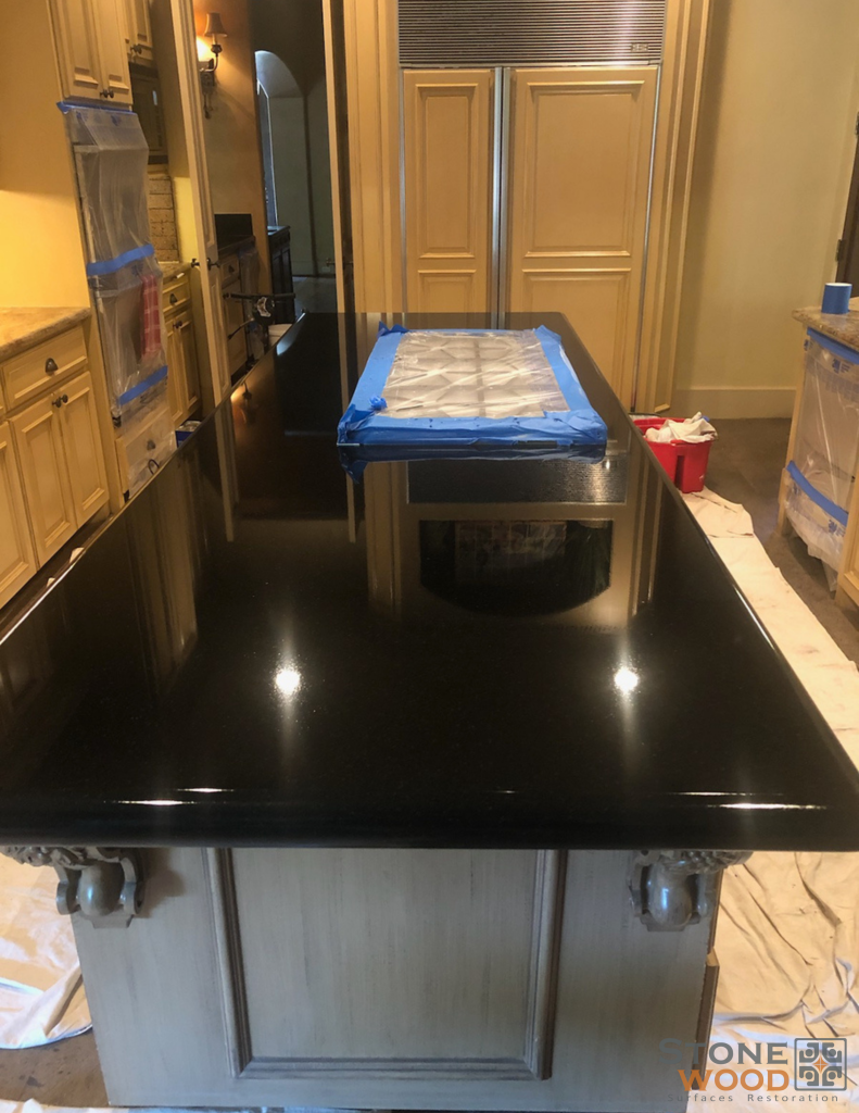 Restored granite countertop with professional polishing and sealing services in Houston TX