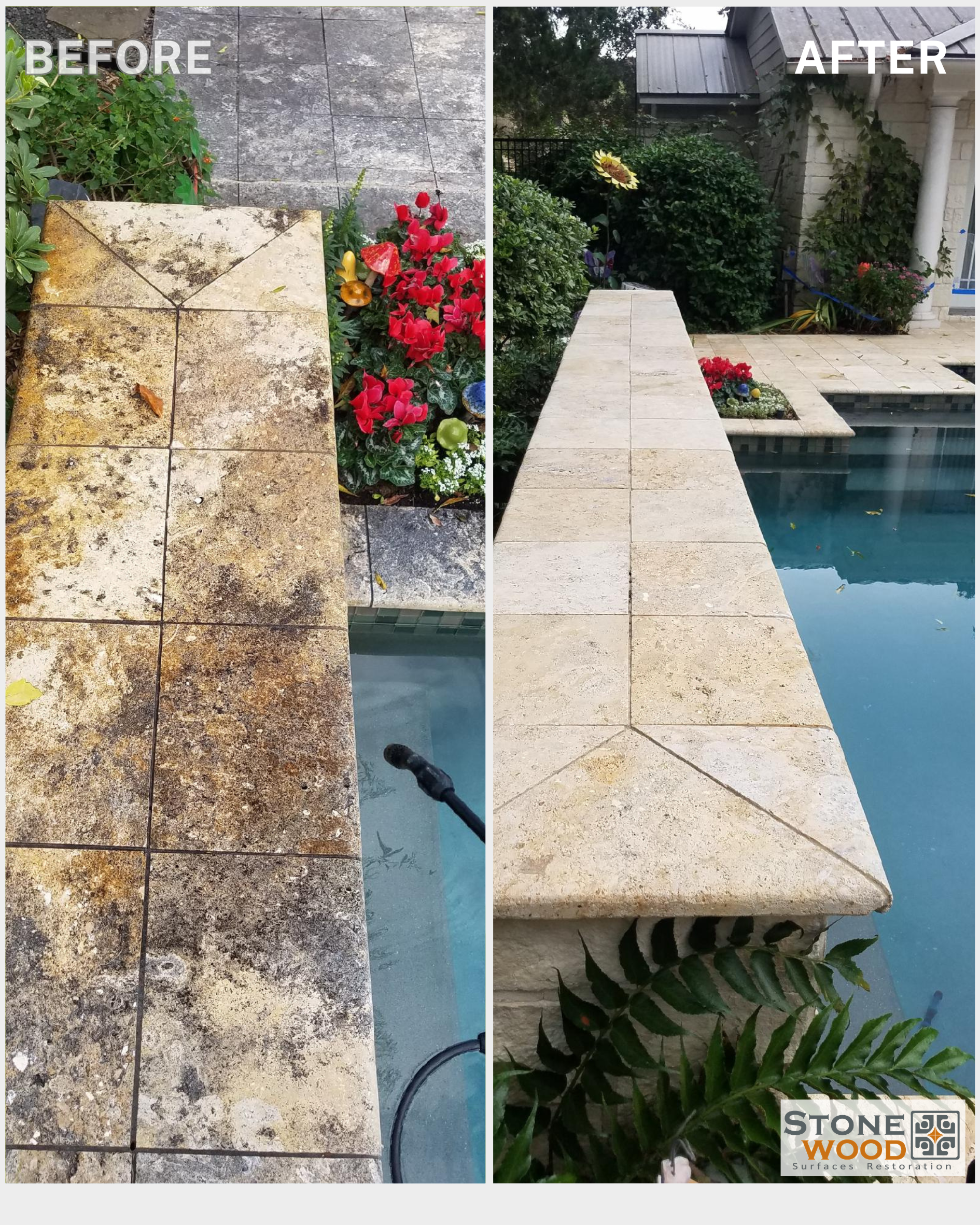 Limestone patio restoration in Houston