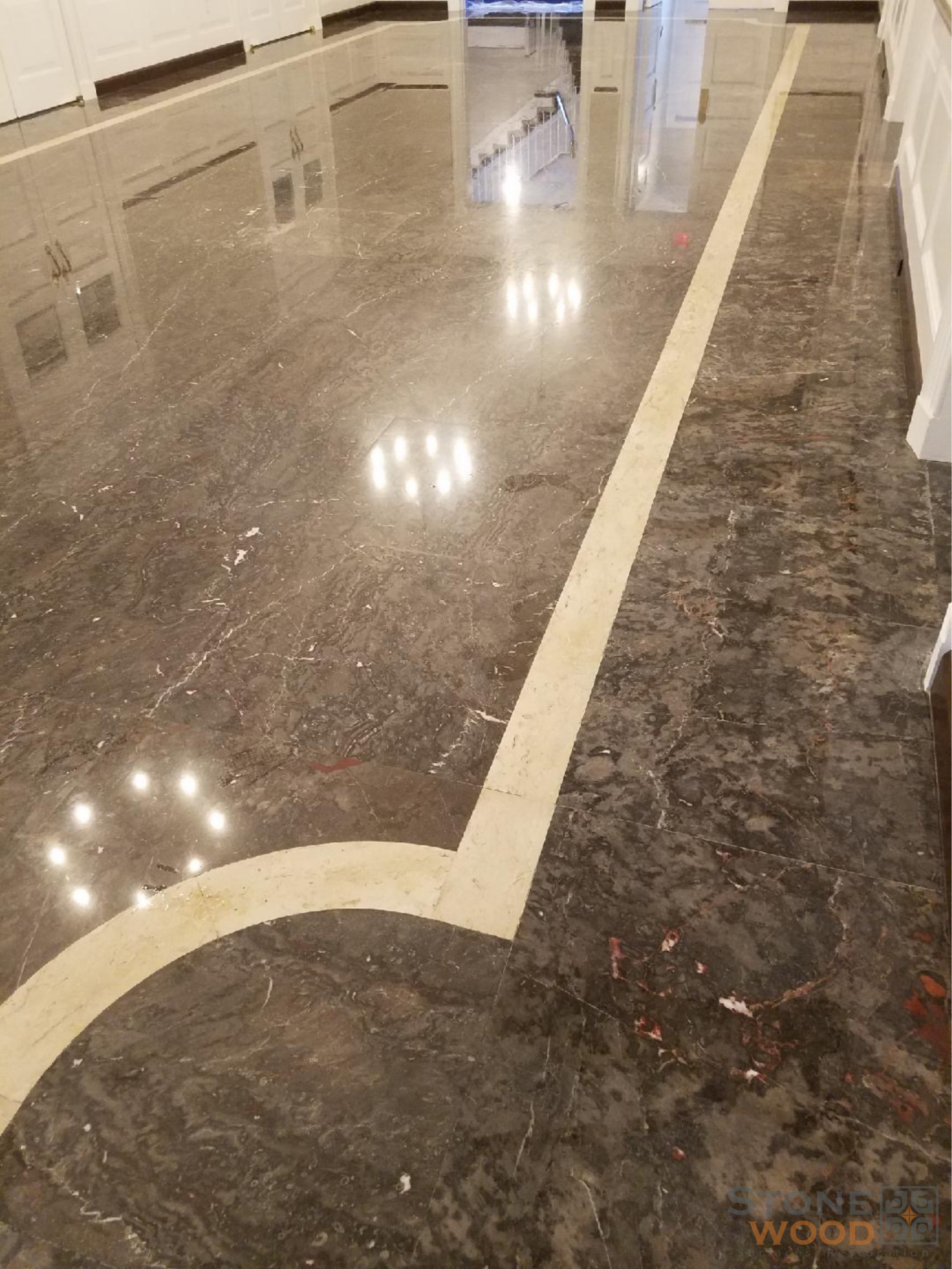 Commercial stone floor restoration in Houston