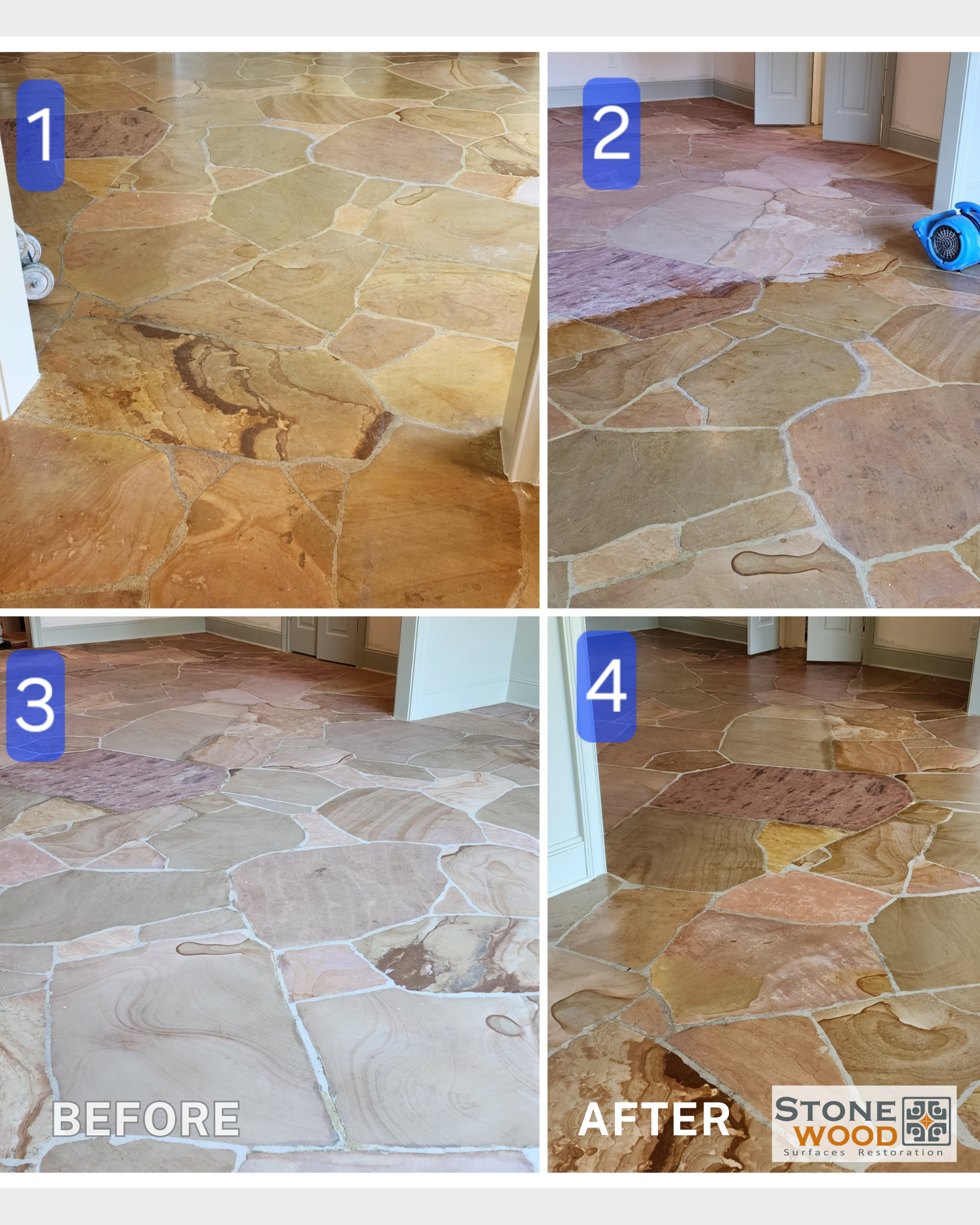 Stone floor restoration process in Houston
