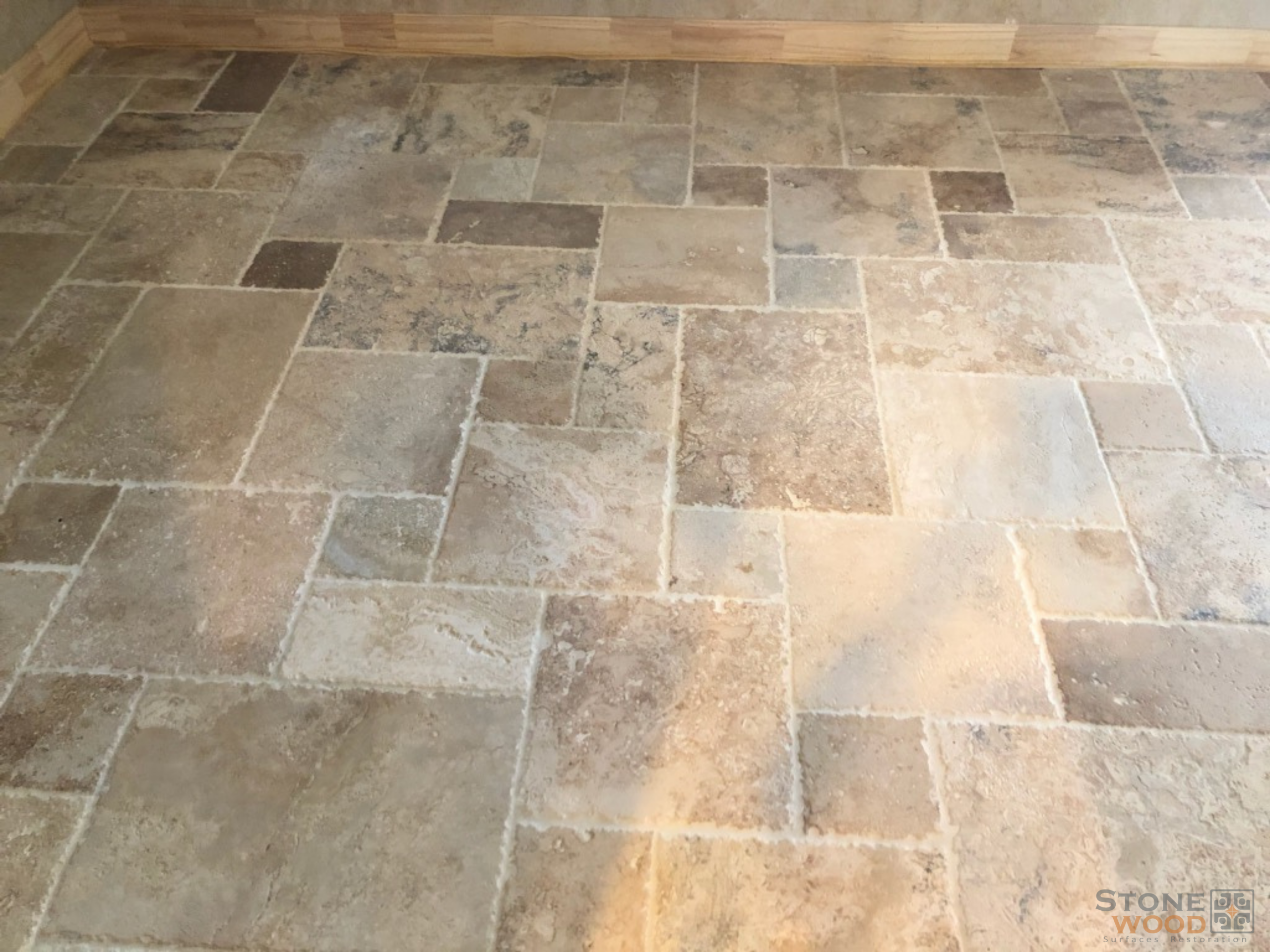 Travertine floor restoration in Houston